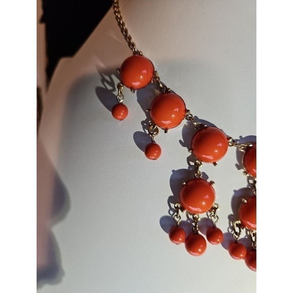 Coral Orange Bubble Bib Necklace Gold Tone Statement Tropical Summer Autumn - Picture 2 of 4